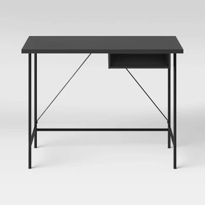 Wood and Metal Writing Desk with Storage - Room Essentials™ Black 4 Wood and Metal Writing Desk with Storage - Room Essentials™ Black - Image 2