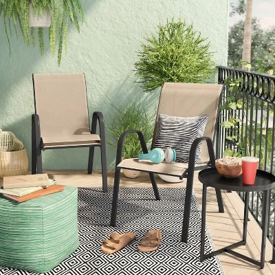 Sling Outdoor Patio Dining Chairs Stacking Chairs Brown - Room Essentials™ 3 Sling Outdoor Patio Dining Chairs Stacking Chairs Brown - Room Essentials™