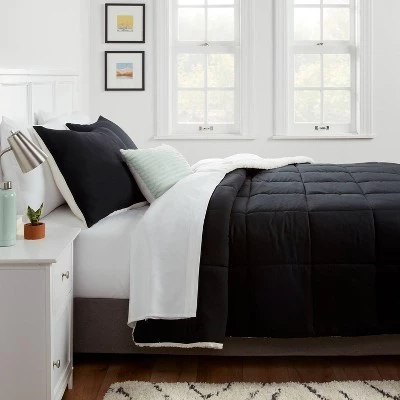 Sherpa Washed Microfiber Reversible Comforter - Room Essentials™ Navy 3 Sherpa Washed Microfiber Reversible Comforter - Room Essentials™ Navy