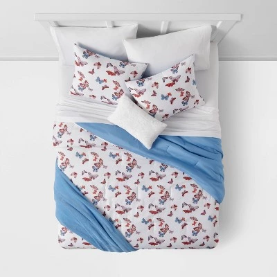 Butterfly Print Microfiber Decorative Bed Set with Throw Blue/Red/White - Room Essentials™ 4 Butterfly Print Microfiber Decorative Bed Set with Throw Blue/Red/White - Room Essentials™ - Image 2