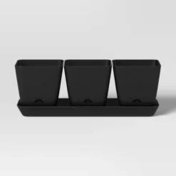 4pc Square Indoor Outdoor 3 Planter Pots with 1 Saucer 12.2"x4" - Room Essentials™ Black -Outlet The Casa Gleam Store GUEST 3b4b3307 444c 48ba 999d b874bc63a3f3