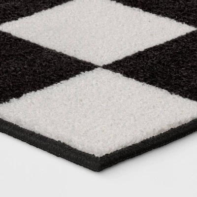 4'x5'5" Washable Small Checker Accent Rug Charcoal and Ivory - Room Essentials™ 4 4'x5'5" Washable Small Checker Accent Rug Charcoal and Ivory - Room Essentials™ - Image 2