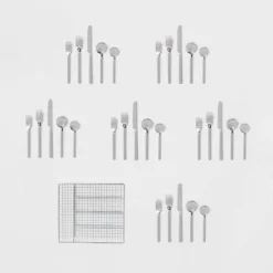 30pc Squared Straight Flatware Set with Caddy - Room Essentials™ -Outlet The Casa Gleam Store GUEST bd1ba533 0d64 4236 9db1 3c9c94926dd8