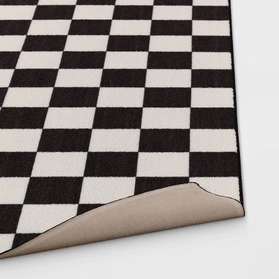 4'x5'5" Washable Small Checker Accent Rug Charcoal and Ivory - Room Essentials™ 5 4'x5'5" Washable Small Checker Accent Rug Charcoal and Ivory - Room Essentials™ - Image 3