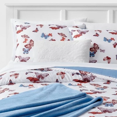 Butterfly Print Microfiber Decorative Bed Set with Throw Blue/Red/White - Room Essentials™ 10 Butterfly Print Microfiber Decorative Bed Set with Throw Blue/Red/White - Room Essentials™ - Image 8