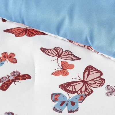 Butterfly Print Microfiber Decorative Bed Set with Throw Blue/Red/White - Room Essentials™ 5 Butterfly Print Microfiber Decorative Bed Set with Throw Blue/Red/White - Room Essentials™ - Image 3